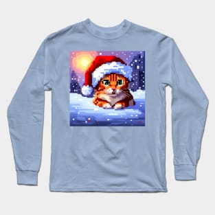 Christmas Cat Pixel Art Long Sleeve T-Shirt